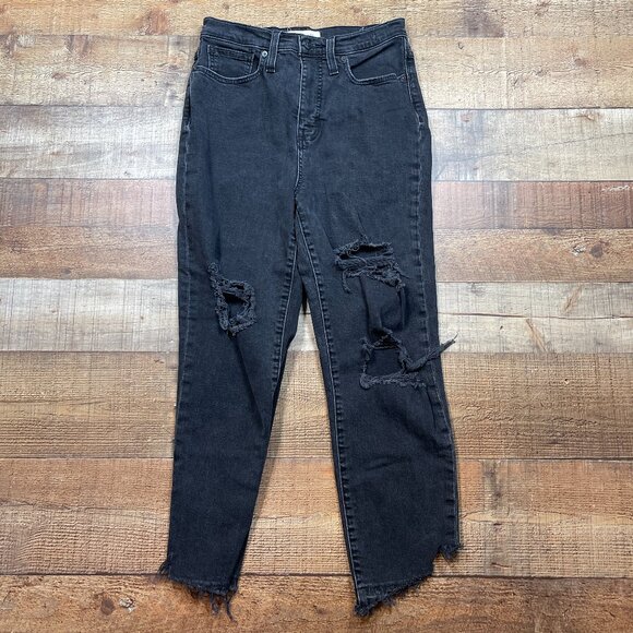 Madewell Faded Black The Mom Jeans with Raw Edge Ankle size 26 - Picture 1 of 6